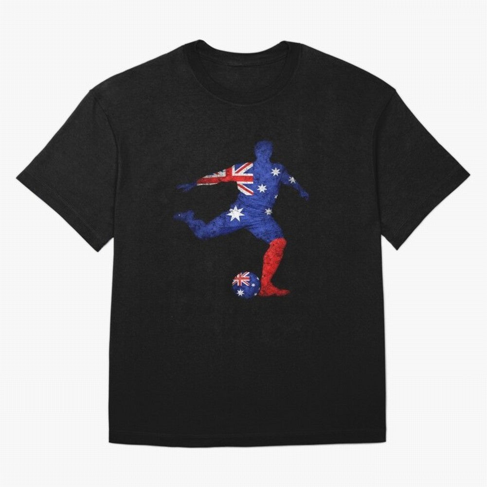 Australian Flag Silhouette Soccer World Cup Football Classic T-Shirt Embrace FIFA World Cup 2026 Group Stage Spirit, Driven by France, Haaland and Mbappe, Soccer Culture, Superstar Moments, National Team Dreams and Competitive Fire; Great for Watch