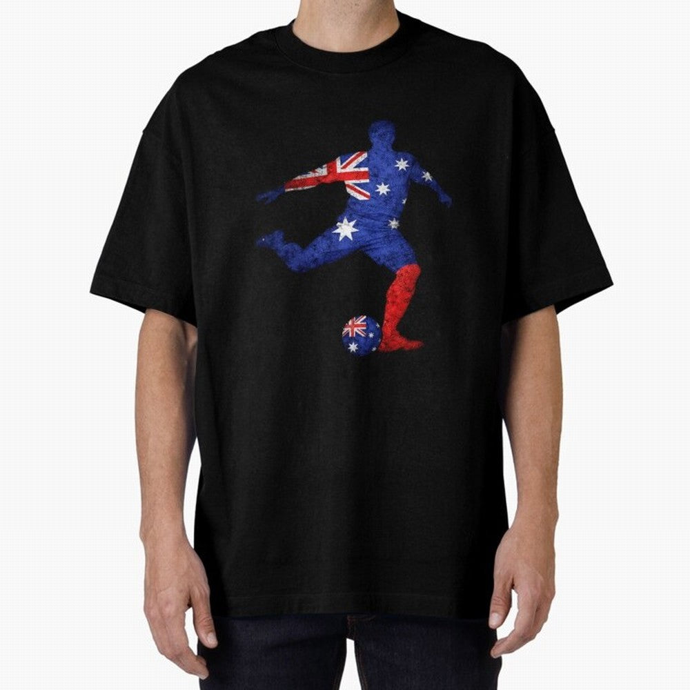 Australian Flag Silhouette Soccer World Cup Football Classic T-Shirt Embrace FIFA World Cup 2026 Group Stage Spirit, Driven by France, Haaland and Mbappe, Soccer Culture, Superstar Moments, National Team Dreams and Competitive Fire; Great for Watch