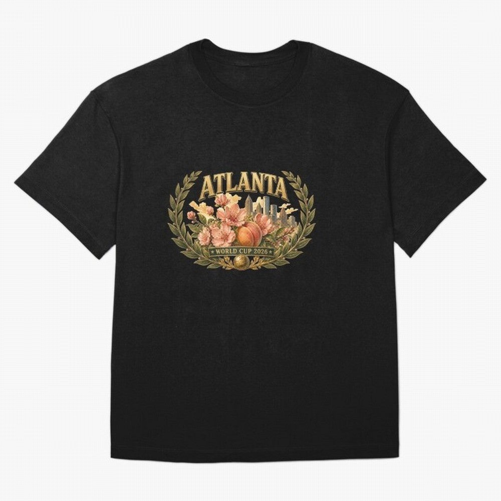 Elegant and Floral Atlanta 2026 World Cup Host City ¡ª Georgia Peach Laurel Wreath Classic T-Shirt Honor the Football Icons of FIFA World Cup 2026 Spirit, Featuring England, Messi, Vintage Soccer Flavor, Modern Football Stars, National Flags and