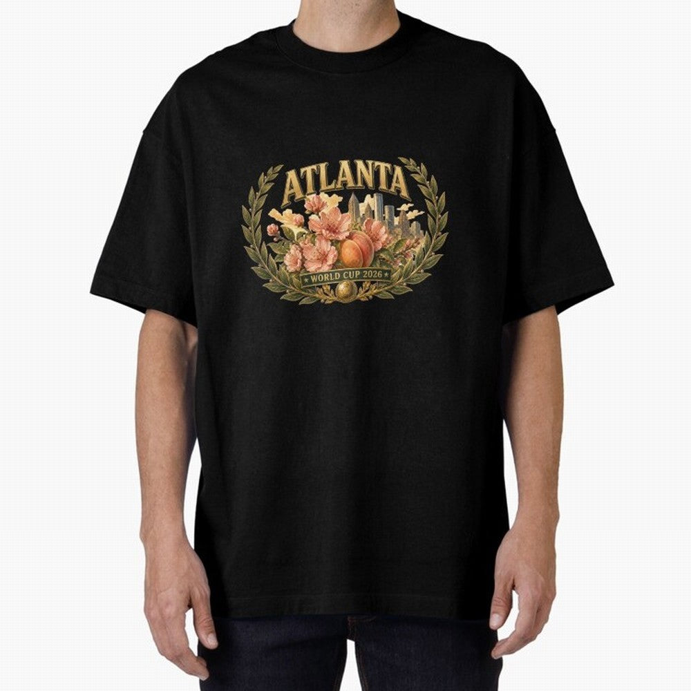 Elegant and Floral Atlanta 2026 World Cup Host City ¡ª Georgia Peach Laurel Wreath Classic T-Shirt Honor the Football Icons of FIFA World Cup 2026 Spirit, Featuring England, Messi, Vintage Soccer Flavor, Modern Football Stars, National Flags and