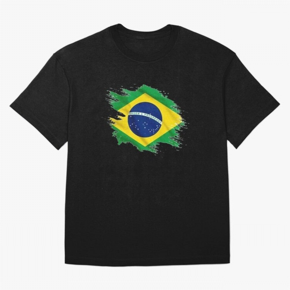 Brazil Flag Artistic Brush Stroke - Modern Flag Design T-Shirt Classic T-Shirt Feel the Heartbeat of FIFA World Cup 2026 Capturing Messi, Neymar and Mbappe, Germany Energy, Classic Soccer Heritage, Championship Pressure, Fan Loyalty and