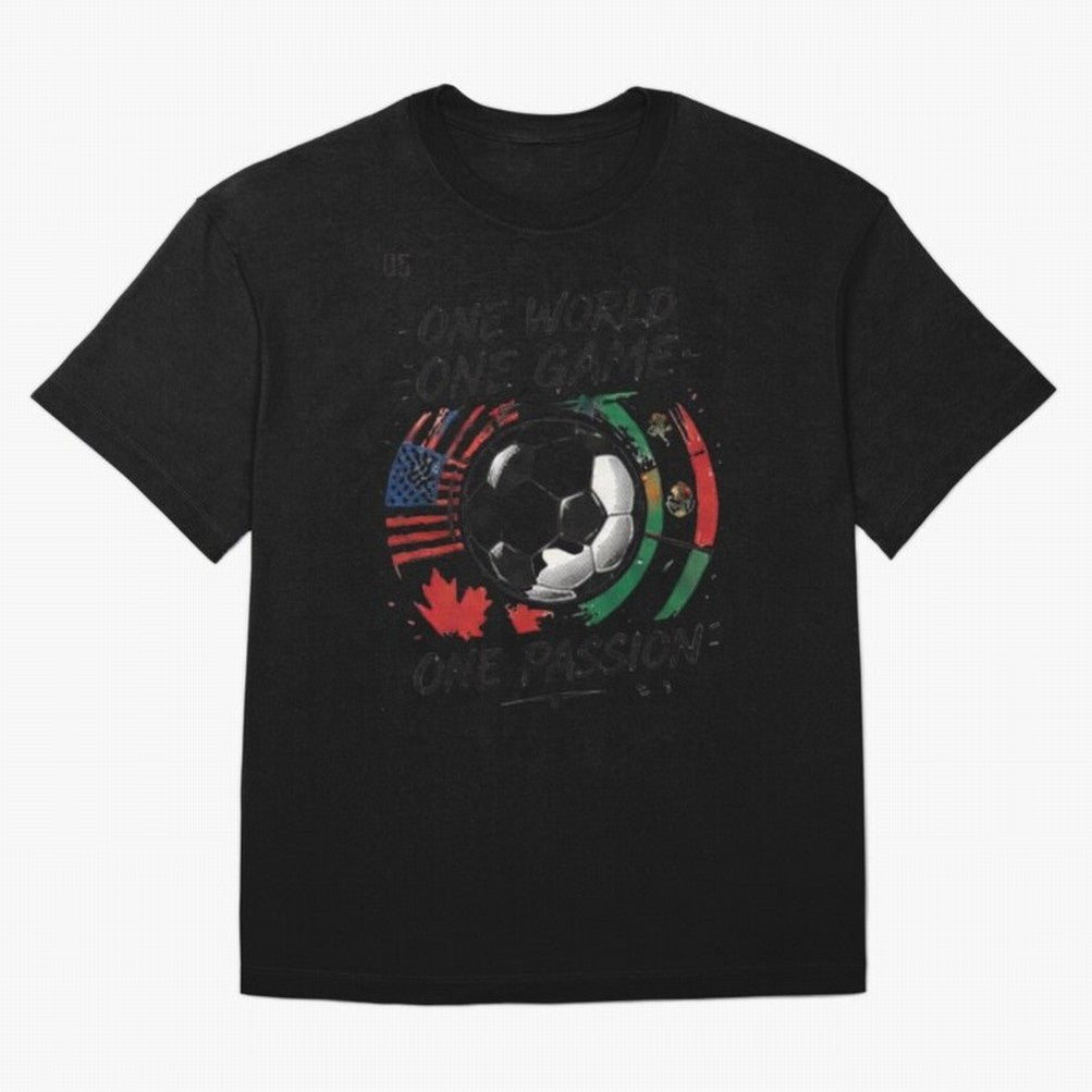 One World One Game Football Graphic Tee Classic T-Shirt Turn Up for Match Day Hype around FIFA World Cup 2026 Group Stage, Messi, Spain, Tournament Hype, Historic Matchups, Family Viewing Parties and Global Sports Pride; Made for Collectors Who