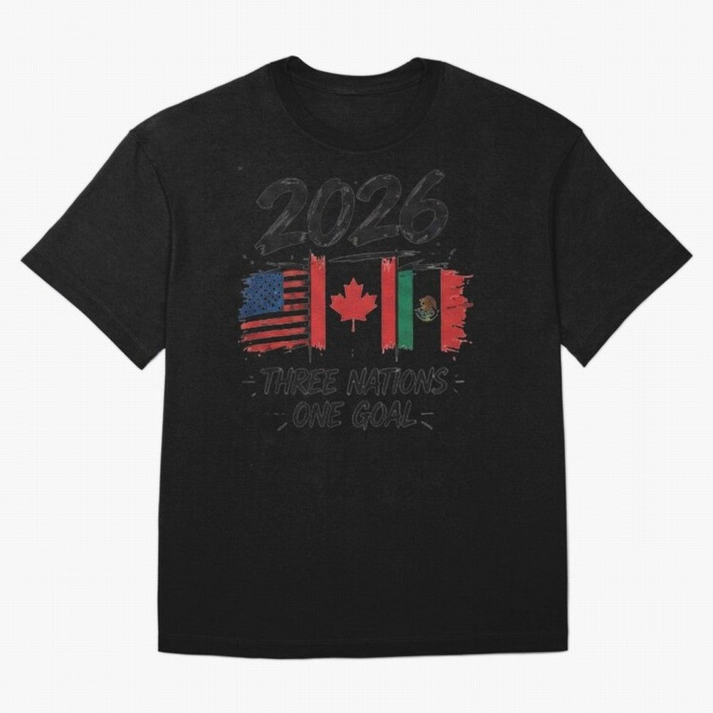 2026 Three Nations One Goal Football Tee Classic T-Shirt Represent the Passion of FIFA World Cup 2026 Group Stage for Fans of Messi, CR7 and Mbappe and England, France and Netherlands, Bringing Champion Mindset, Group Stage Buzz, Knockout Tension