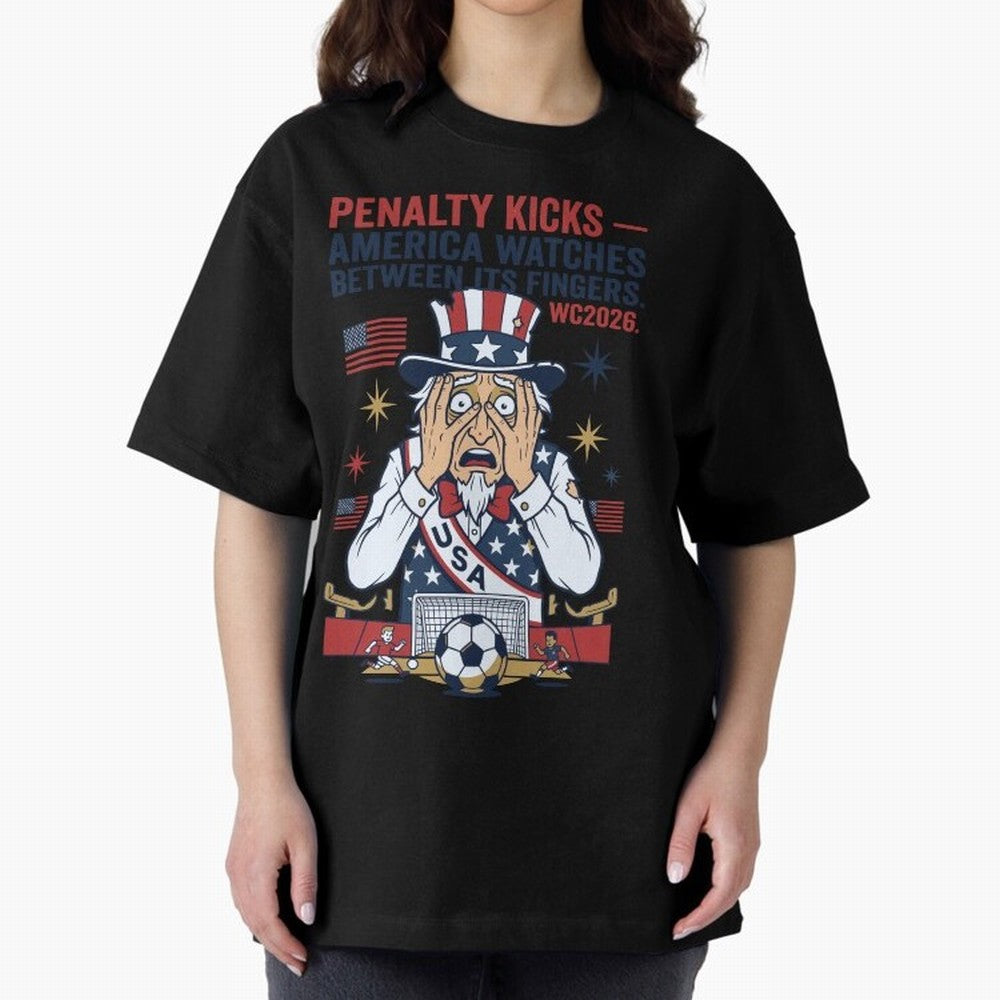 Penalty Kicks ¡ª America Watches Between Its Fingers V1 Classic T-Shirt Honor the Beautiful Game during the FIFA World Cup 2026 Group Stage Journey through CR7 Highlights, France Pride, Vintage Soccer Flavor, Modern Football Stars, National Flags