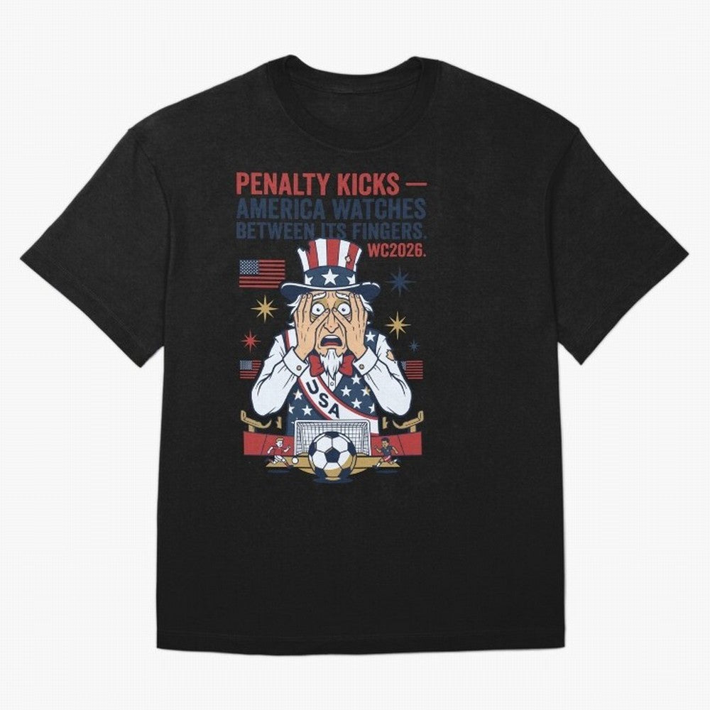 Penalty Kicks ¡ª America Watches Between Its Fingers V1 Classic T-Shirt Honor the Beautiful Game during the FIFA World Cup 2026 Group Stage Journey through CR7 Highlights, France Pride, Vintage Soccer Flavor, Modern Football Stars, National Flags