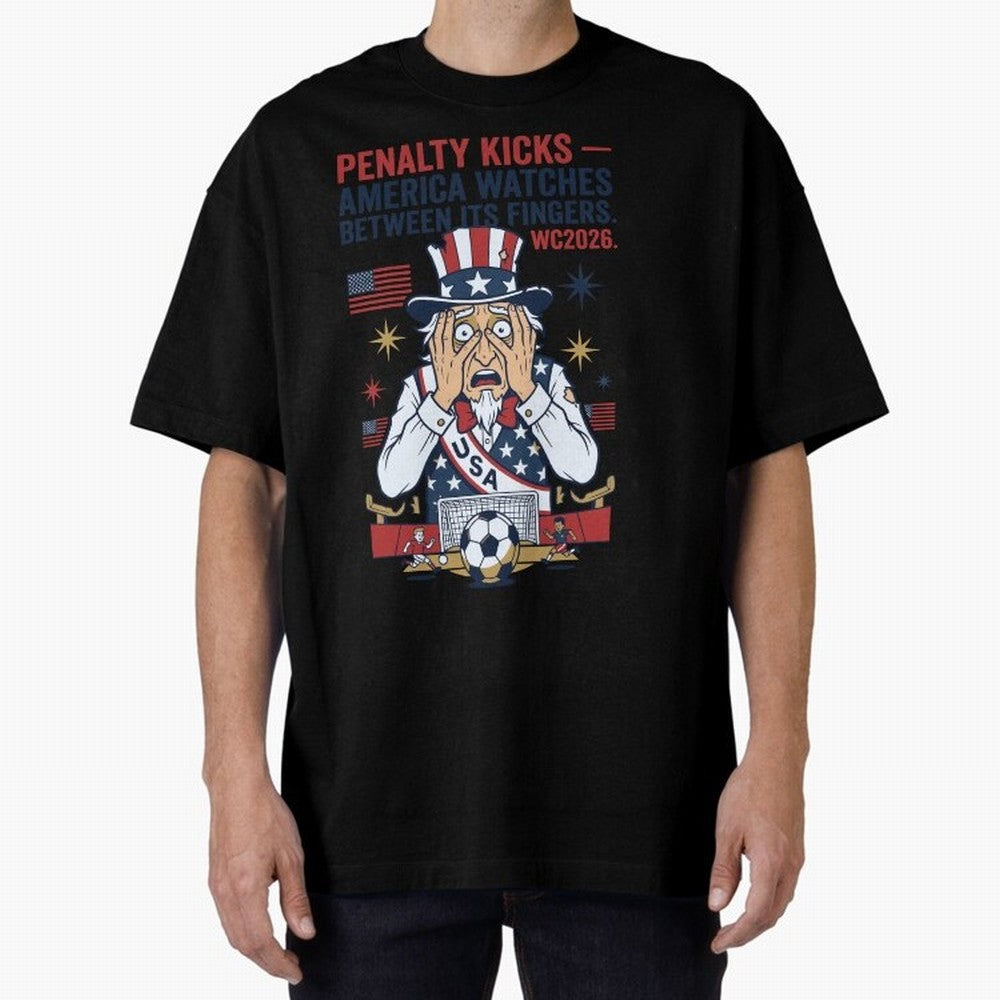 Penalty Kicks ¡ª America Watches Between Its Fingers V1 Classic T-Shirt Honor the Beautiful Game during the FIFA World Cup 2026 Group Stage Journey through CR7 Highlights, France Pride, Vintage Soccer Flavor, Modern Football Stars, National Flags
