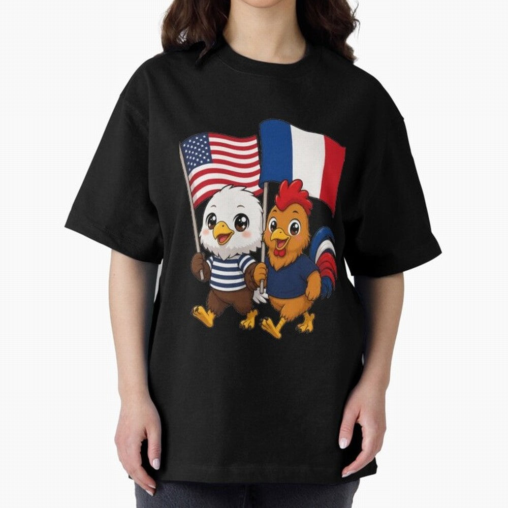 The American eagle and its friend, the French rooster Classic T-Shirt Relive Global Football Passion for FIFA World Cup 2026 USA Canada Mexico, Centered on Neymar, Haaland and Cristiano Ronaldo, Argentina, France and Brazil, Retro Football Energy,