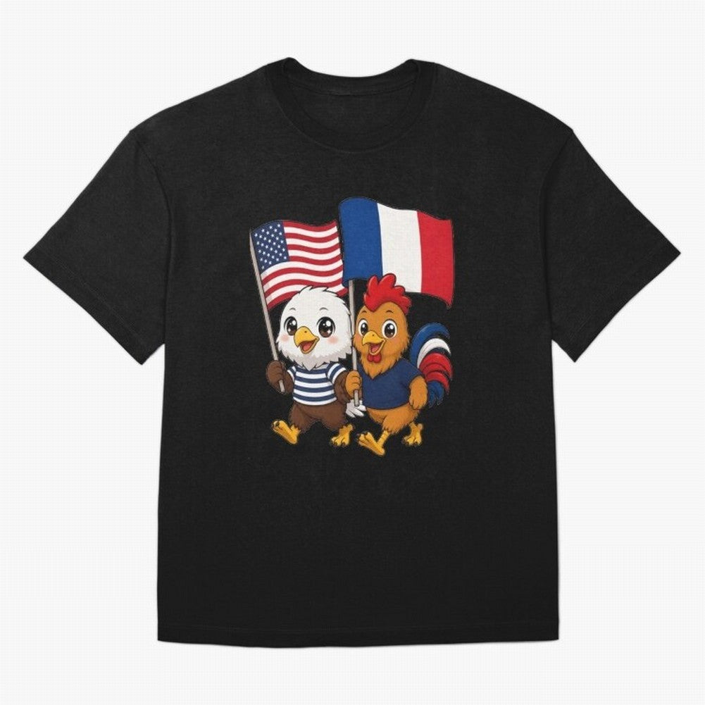 The American eagle and its friend, the French rooster Classic T-Shirt Relive Global Football Passion for FIFA World Cup 2026 USA Canada Mexico, Centered on Neymar, Haaland and Cristiano Ronaldo, Argentina, France and Brazil, Retro Football Energy,