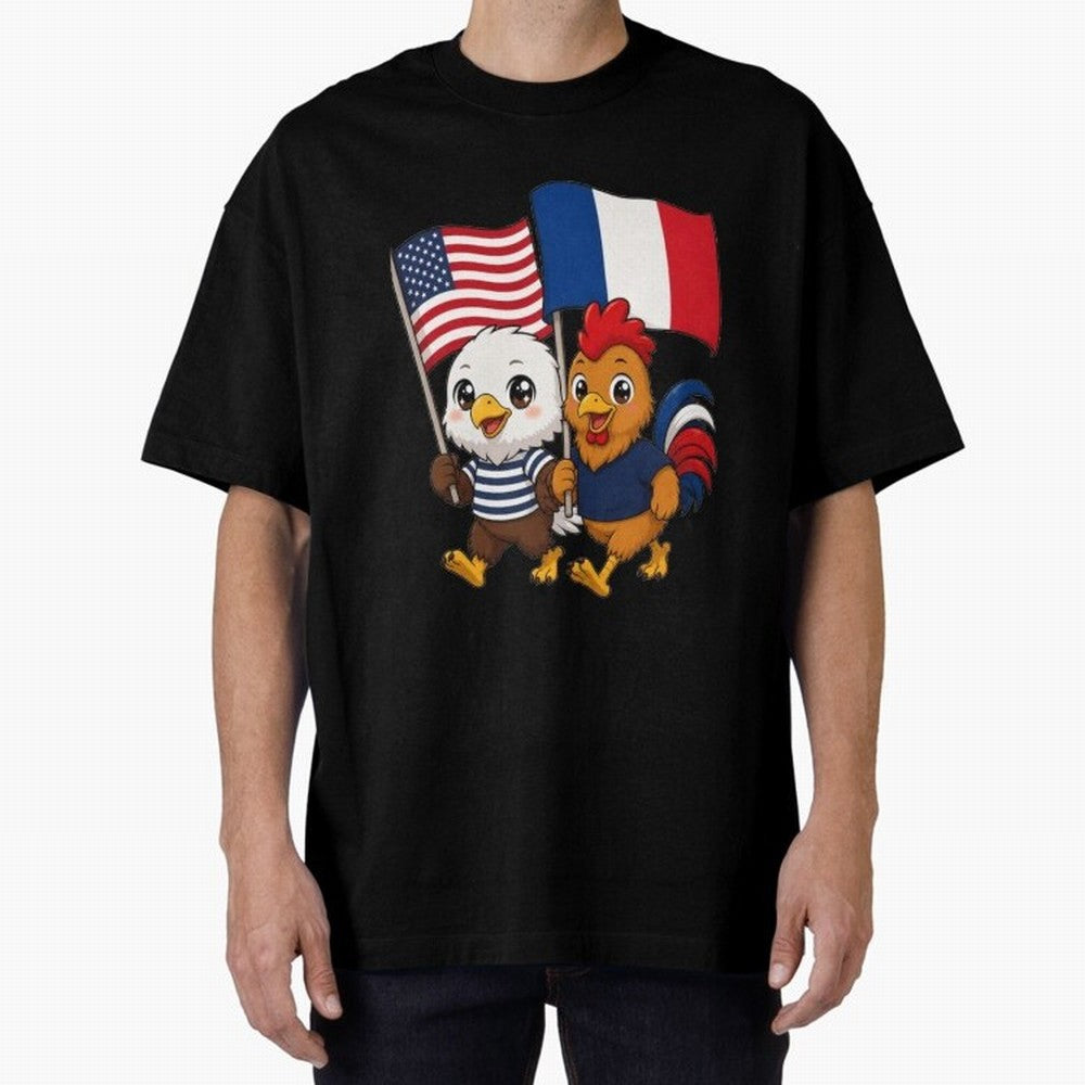 The American eagle and its friend, the French rooster Classic T-Shirt Relive Global Football Passion for FIFA World Cup 2026 USA Canada Mexico, Centered on Neymar, Haaland and Cristiano Ronaldo, Argentina, France and Brazil, Retro Football Energy,