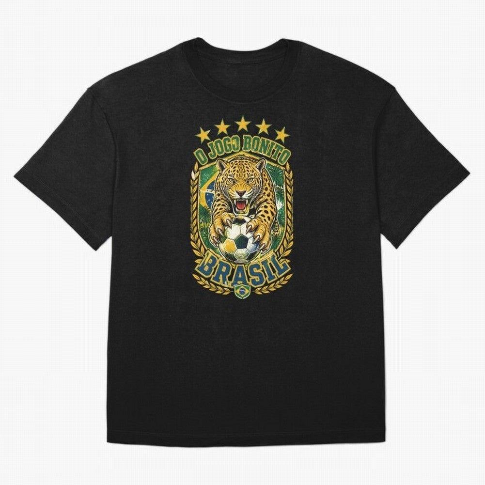 Brazil Soccer Jaguar - O Jogo Bonito Vintage 5 Stars Football Fan T-Shirt Classic T-Shirt Discover the FIFA World Cup 2026 USA Canada Mexico Journey through Messi, CR7 and Mbappe Highlights, France Pride, Stadium Chants, National Pride, Trophy