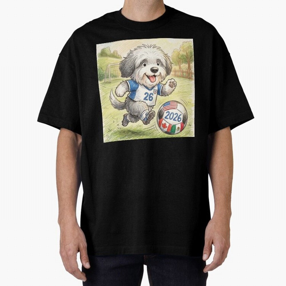Cute Sheepdog Soccer Star - 2026 World Cup Fluffy Puppy Classic T-Shirt Share the FIFA World Cup 2026 Group Stage Journey through Mbappe and Neymar Highlights, France and Portugal Pride, Sports Nostalgia, International Competition, Famous Players