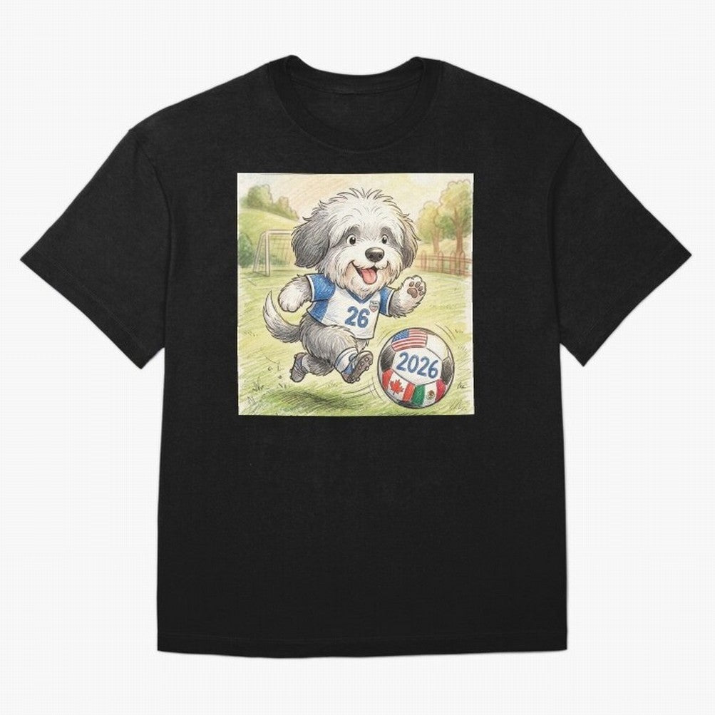 Cute Sheepdog Soccer Star - 2026 World Cup Fluffy Puppy Classic T-Shirt Share the FIFA World Cup 2026 Group Stage Journey through Mbappe and Neymar Highlights, France and Portugal Pride, Sports Nostalgia, International Competition, Famous Players