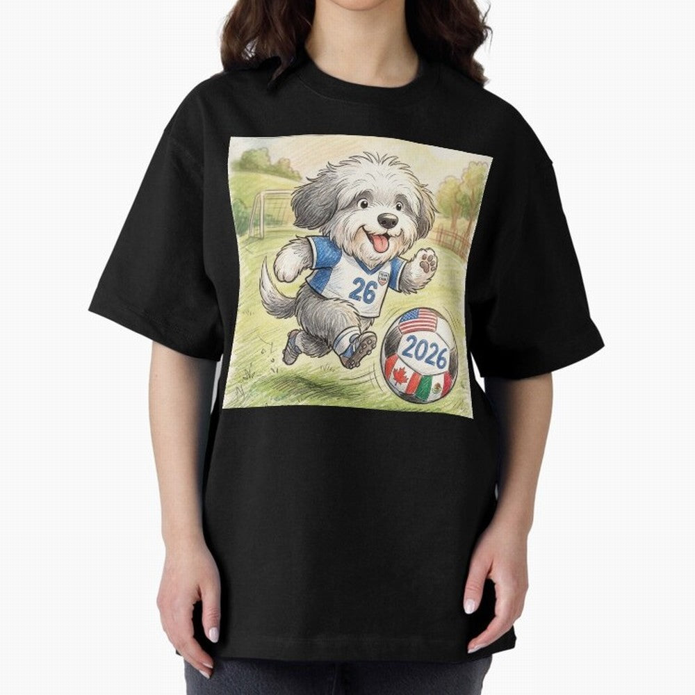 Cute Sheepdog Soccer Star - 2026 World Cup Fluffy Puppy Classic T-Shirt Share the FIFA World Cup 2026 Group Stage Journey through Mbappe and Neymar Highlights, France and Portugal Pride, Sports Nostalgia, International Competition, Famous Players