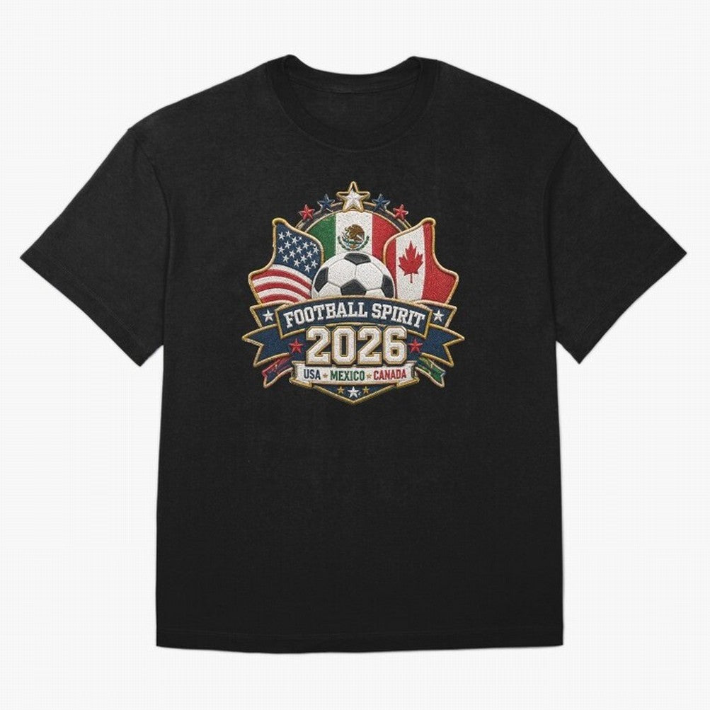 Football Spirit 2026 USA Mexico Canada Patch Design Classic T-Shirt Honor Champions and Dreams in FIFA World Cup 2026 Group Stage Capturing Messi, CR7 and Mbappe, England, France and Netherlands Energy, Tournament Hype, Historic Matchups, Family