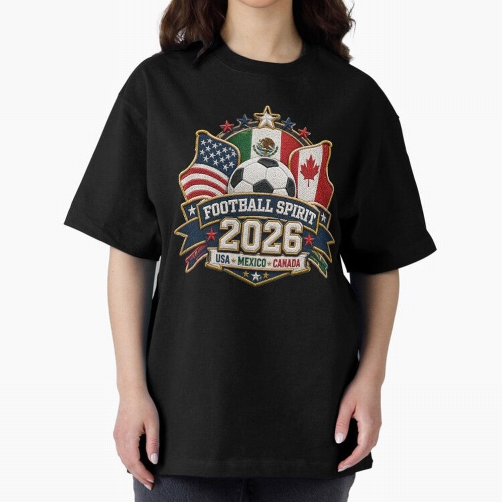 Football Spirit 2026 USA Mexico Canada Patch Design Classic T-Shirt Honor Champions and Dreams in FIFA World Cup 2026 Group Stage Capturing Messi, CR7 and Mbappe, England, France and Netherlands Energy, Tournament Hype, Historic Matchups, Family