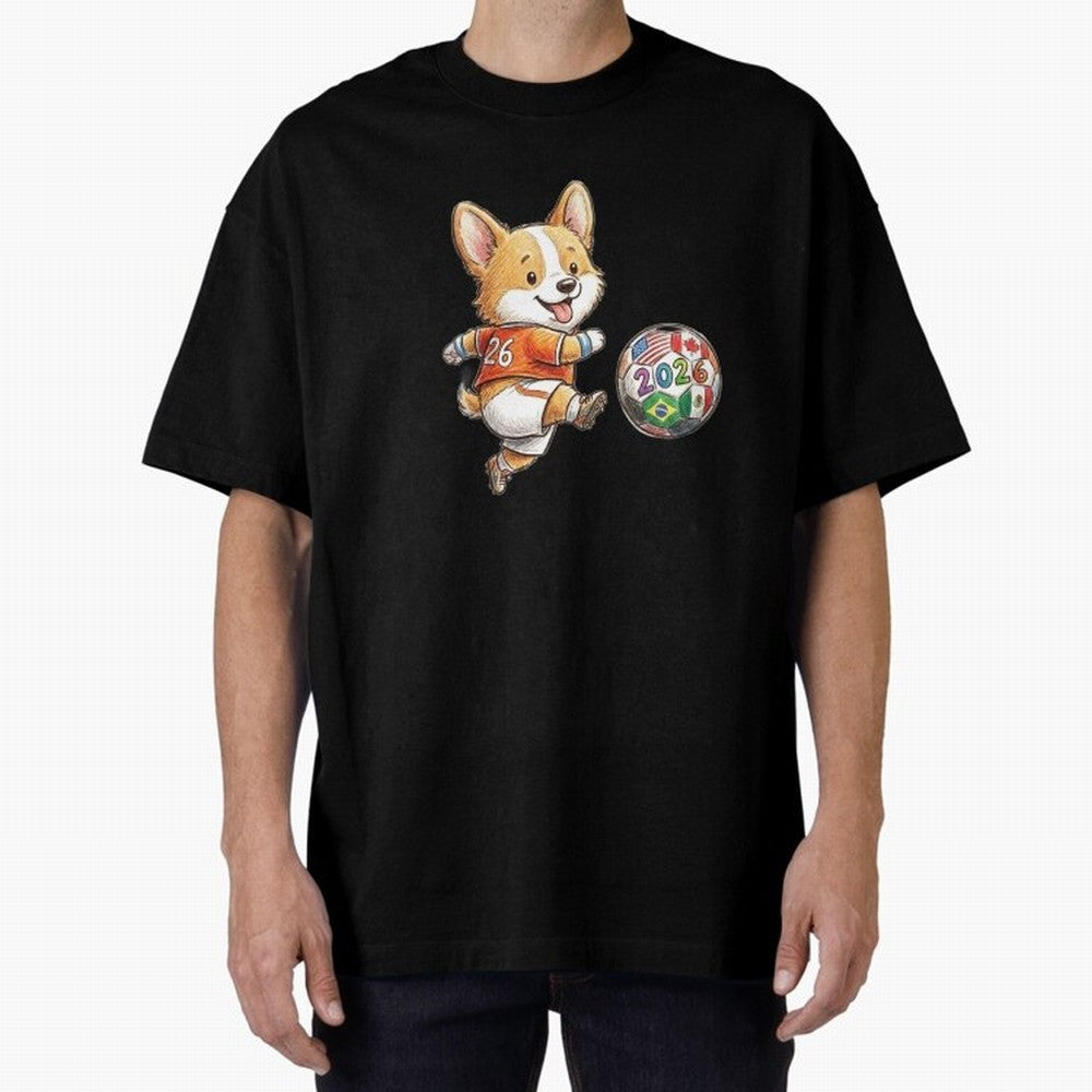 Cute Corgi Soccer Striker - 2026 World Cup Orange Jersey Classic T-Shirt Show Your Love for Global Football Passion for FIFA World Cup 2026 USA Canada Mexico, Filled with CR7 and Messi, Germany, Football History, Final Match Energy, Crowd Noise and