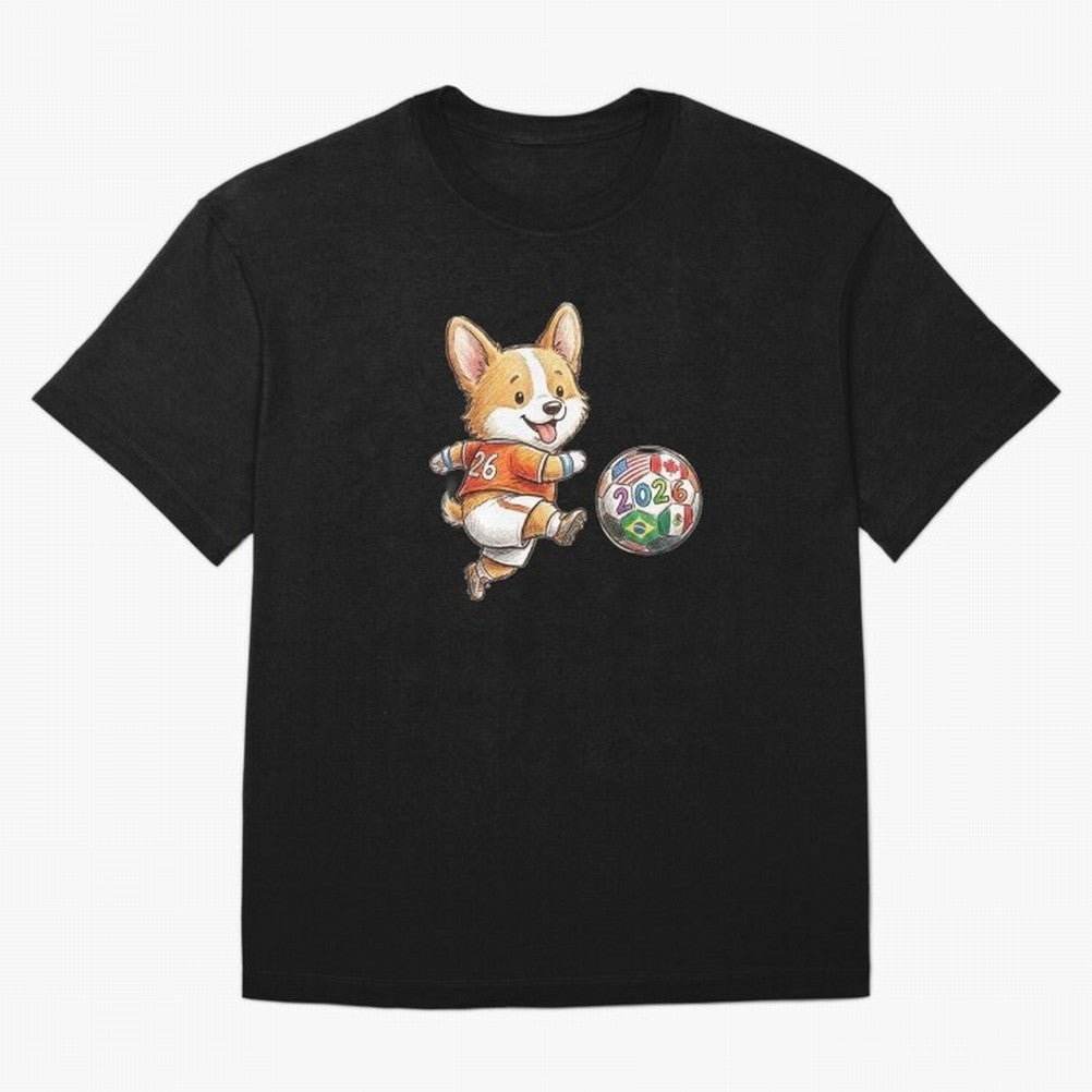 Cute Corgi Soccer Striker - 2026 World Cup Orange Jersey Classic T-Shirt Show Your Love for Global Football Passion for FIFA World Cup 2026 USA Canada Mexico, Filled with CR7 and Messi, Germany, Football History, Final Match Energy, Crowd Noise and