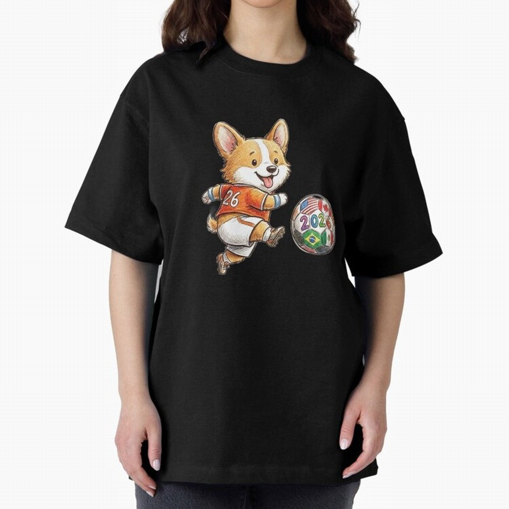 Cute Corgi Soccer Striker - 2026 World Cup Orange Jersey Classic T-Shirt Show Your Love for Global Football Passion for FIFA World Cup 2026 USA Canada Mexico, Filled with CR7 and Messi, Germany, Football History, Final Match Energy, Crowd Noise and