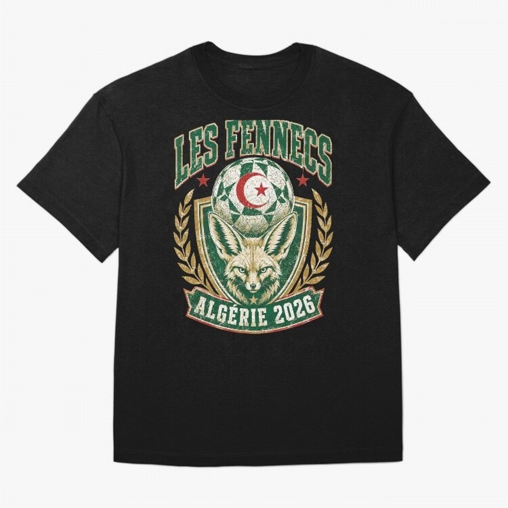 Les Fennecs Alg¨¦rie 2026 World Cup Soccer T-Shirt Classic T-Shirt Follow Every Goal of FIFA World Cup 2026 Group Stage for Fans of Neymar and Brazil, Portugal and Argentina, Bringing Championship Spirit, Famous Goals, Roaring Crowds and