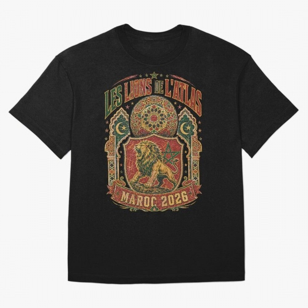 Lions De L'Atlas Maroc 2026 World Cup Soccer T-Shirt Classic T-Shirt Celebrate the Biggest Stage of Global Football Passion for FIFA World Cup 2026 USA Canada Mexico, Filled with Neymar, England, France and Netherlands, Fan Favorite Moments,