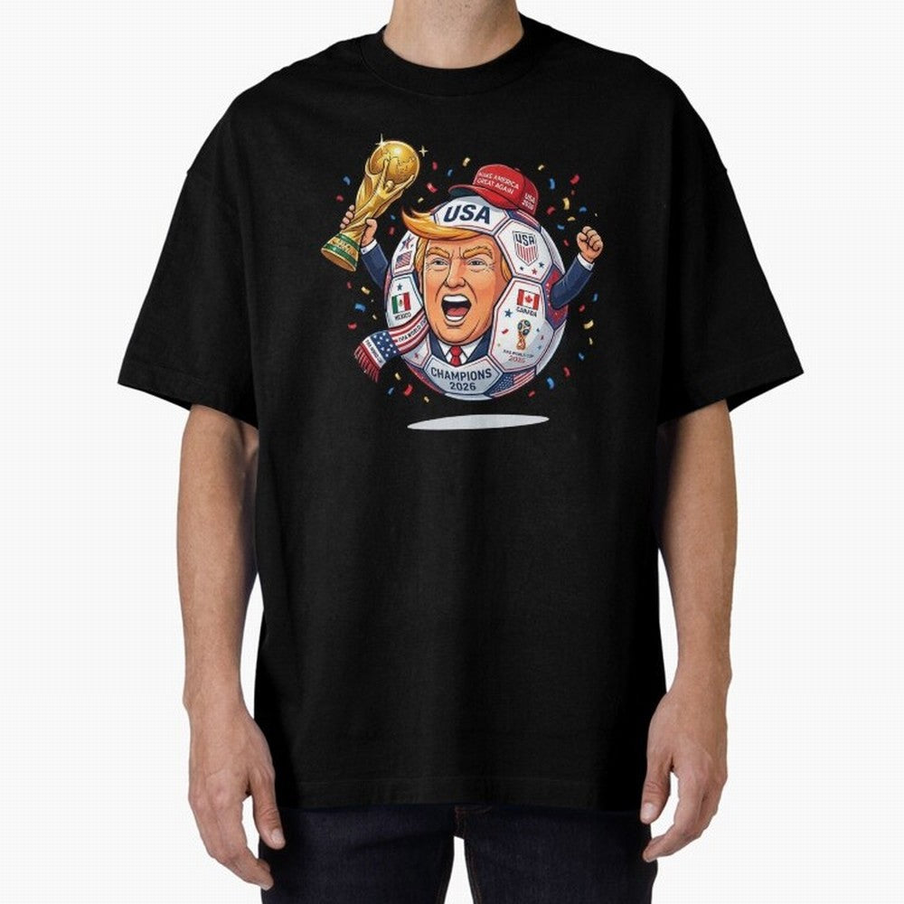 Donald Trump 2026 World Cup Soccer Champion Illustration Classic T-Shirt Feel the Trophy Chase of Global Football Passion for FIFA World Cup 2026 Group Stage, Centered on Haaland and Mbappe, England and Germany, Match Day Excitement, Supporter