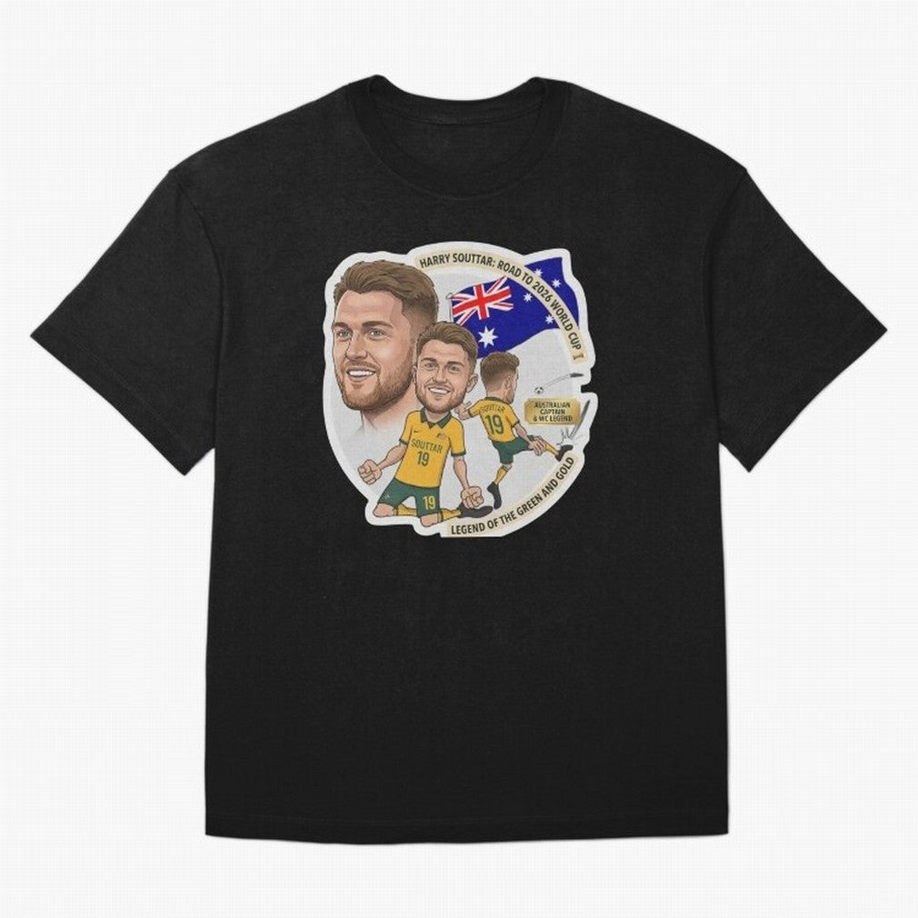 Harry Souttar Australia Football Legend Cartoon Illustration Classic T-Shirt Fuel Your Fan Pride for Match Day Hype around FIFA World Cup 2026 Group Stage, Neymar, England, Worldwide Fan Energy, Dramatic Goals, Stadium Lights and Championship
