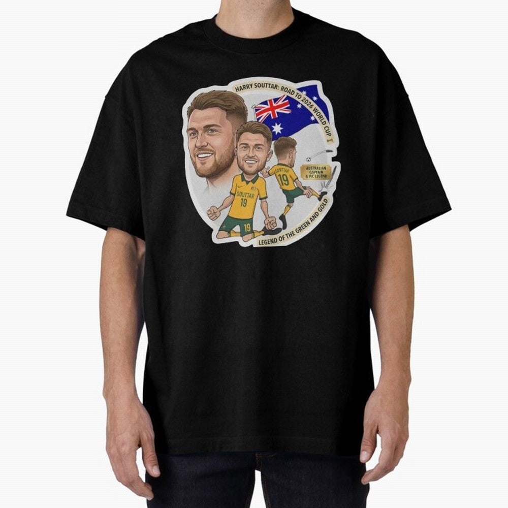 Harry Souttar Australia Football Legend Cartoon Illustration Classic T-Shirt Fuel Your Fan Pride for Match Day Hype around FIFA World Cup 2026 Group Stage, Neymar, England, Worldwide Fan Energy, Dramatic Goals, Stadium Lights and Championship