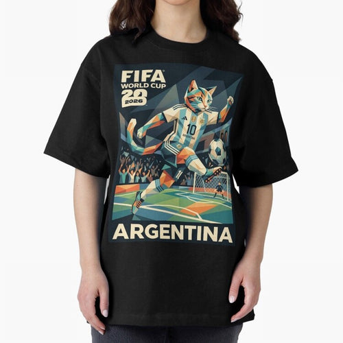 Argentina Cat World Cup 2026 ¨C Geometric Football Art Classic T-Shirt Celebrate Fan Culture around FIFA World Cup 2026 USA Canada Mexico Spirit, Celebrating Argentina, France and Brazil, Messi, CR7 and Mbappe, Classic Soccer Heritage, Championship