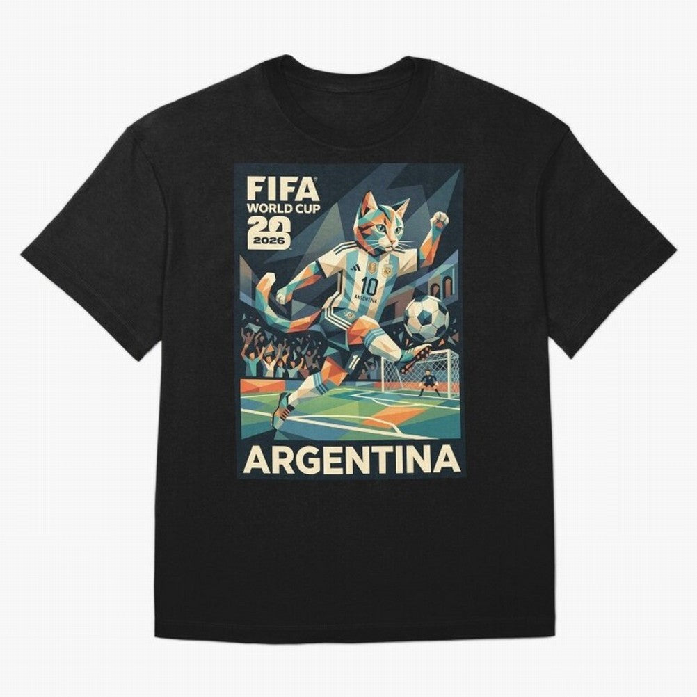 Argentina Cat World Cup 2026 ¨C Geometric Football Art Classic T-Shirt Celebrate Fan Culture around FIFA World Cup 2026 USA Canada Mexico Spirit, Celebrating Argentina, France and Brazil, Messi, CR7 and Mbappe, Classic Soccer Heritage, Championship