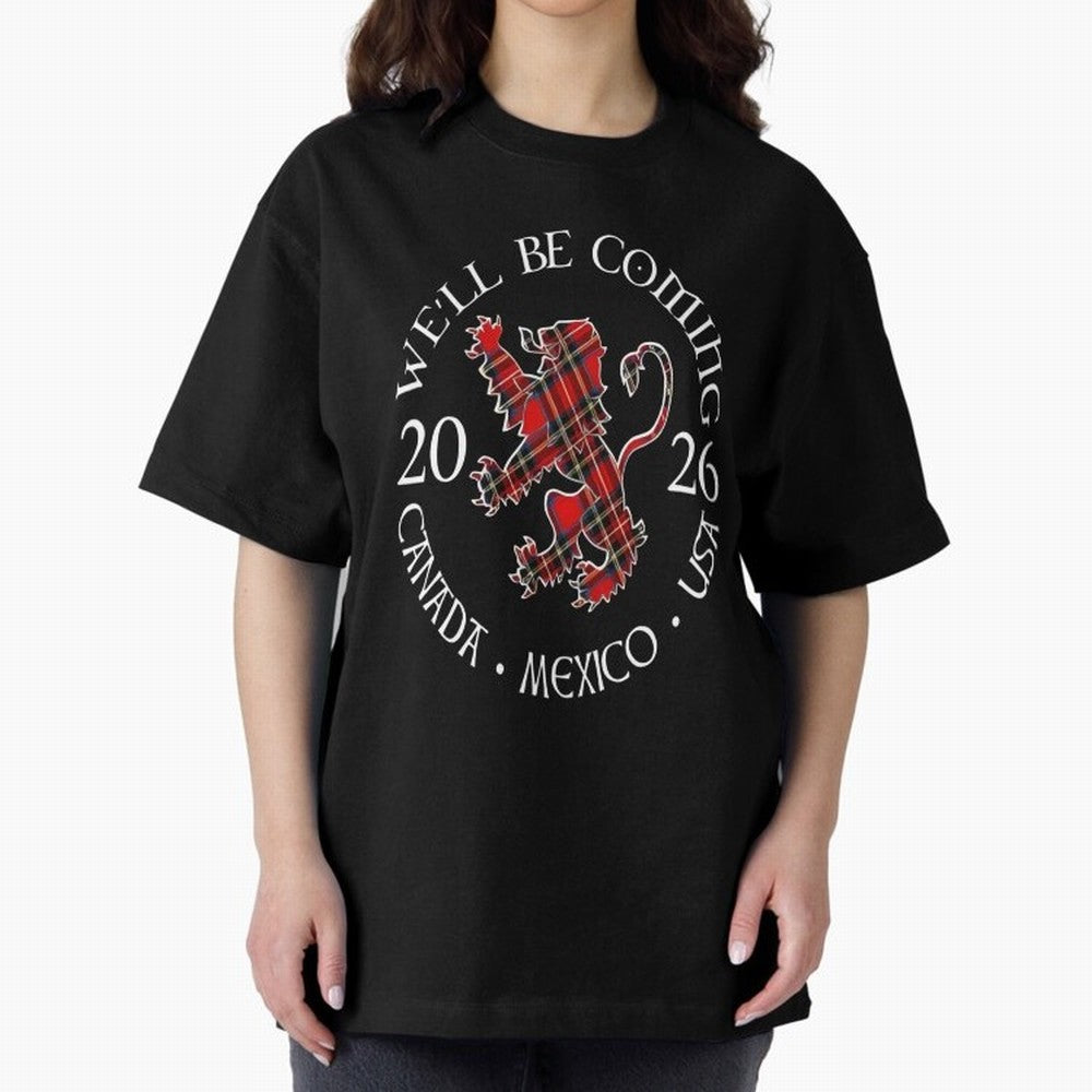 We'll be Coming Scotland Football Tee Scottish World Cup Classic T-Shirt Support the Legends of FIFA World Cup 2026 Group Stage for Fans of Messi and Germany, Bringing Vintage Soccer Flavor, Modern Football Stars, National Flags and Final Night
