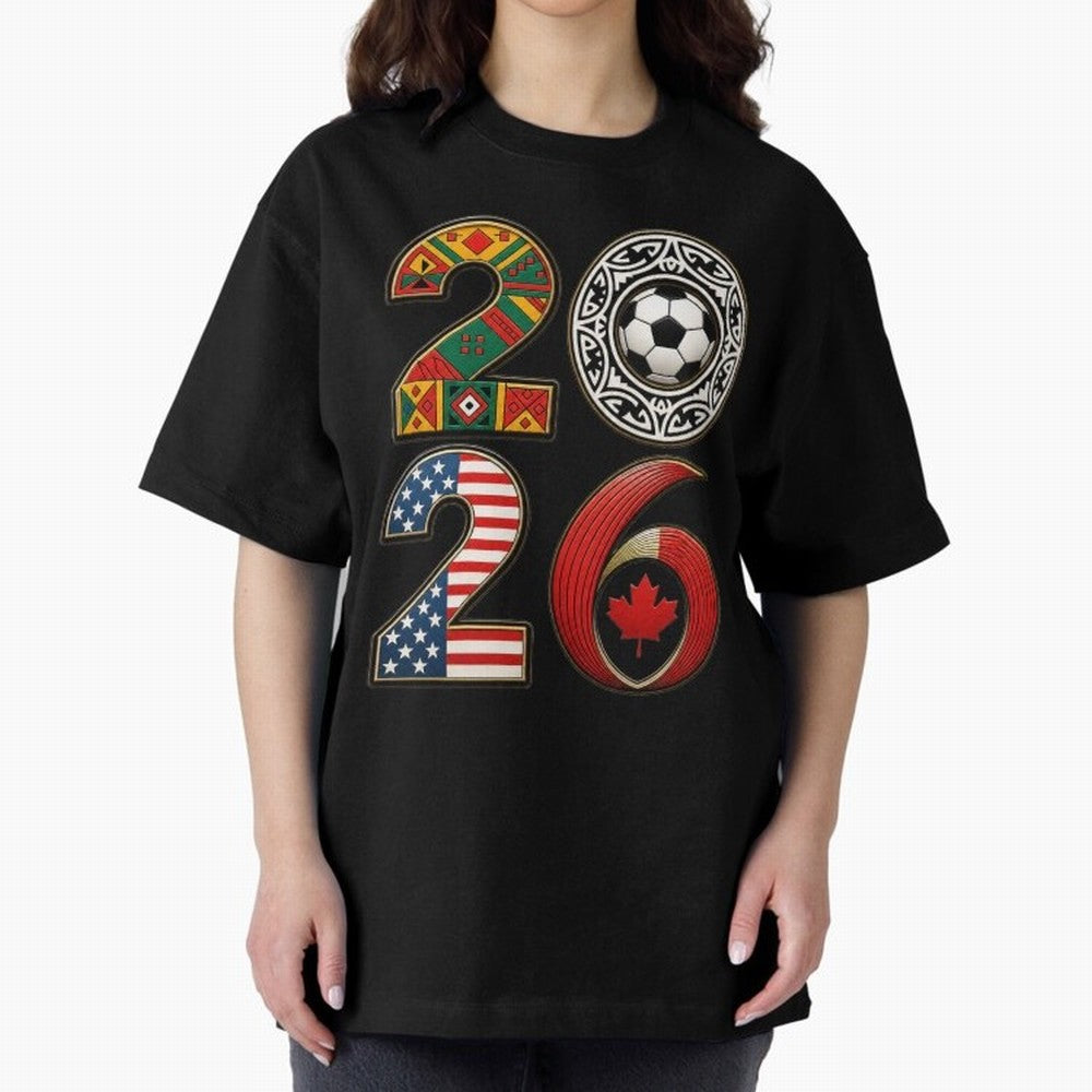 United 2026 Soccer Fan - North America Host Countries Oversized T-Shirt Honor FIFA World Cup 2026 USA Canada Mexico for Fans of Haaland and Mbappe and Brazil, Bringing Global Supporter Spirit, Legendary Goals, National Colors and Tournament
