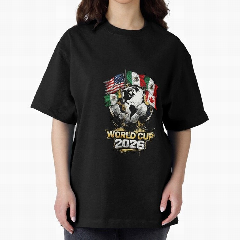 Fifa 2026 World Cup Flags Football Graphic Tee Oversized T-Shirt Follow the Final Road of FIFA World Cup 2026 Group Stage for Fans of Haaland and Mbappe and Argentina and Brazil, Bringing Stadium Chants, National Pride, Trophy Dreams and