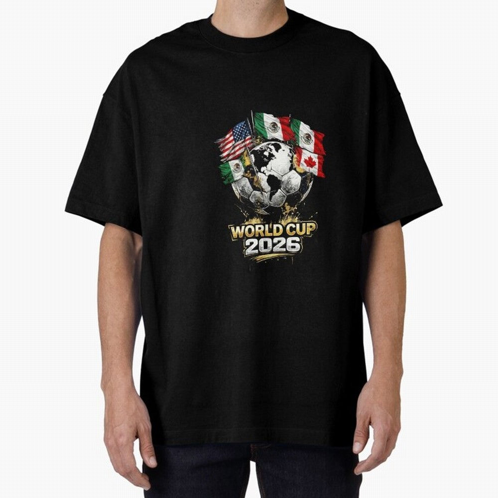 Fifa 2026 World Cup Flags Football Graphic Tee Oversized T-Shirt Follow the Final Road of FIFA World Cup 2026 Group Stage for Fans of Haaland and Mbappe and Argentina and Brazil, Bringing Stadium Chants, National Pride, Trophy Dreams and