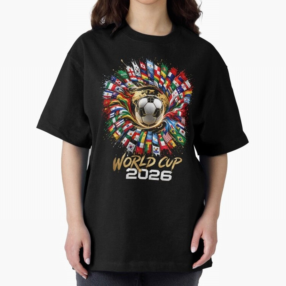 World Cup 2026 Flag Fusion Football T-Shirt Oversized T-Shirt Bring Bold Fan Energy to FIFA World Cup 2026 Group Stage for Fans of Neymar, Haaland and Cristiano Ronaldo and Portugal, Bringing Game Day Rituals, Football Legends, Country Pride and