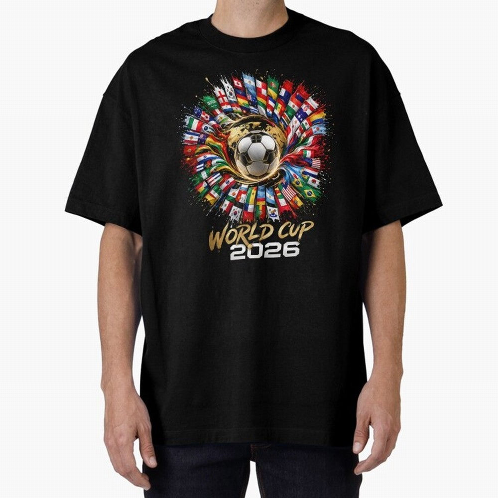 World Cup 2026 Flag Fusion Football T-Shirt Oversized T-Shirt Bring Bold Fan Energy to FIFA World Cup 2026 Group Stage for Fans of Neymar, Haaland and Cristiano Ronaldo and Portugal, Bringing Game Day Rituals, Football Legends, Country Pride and