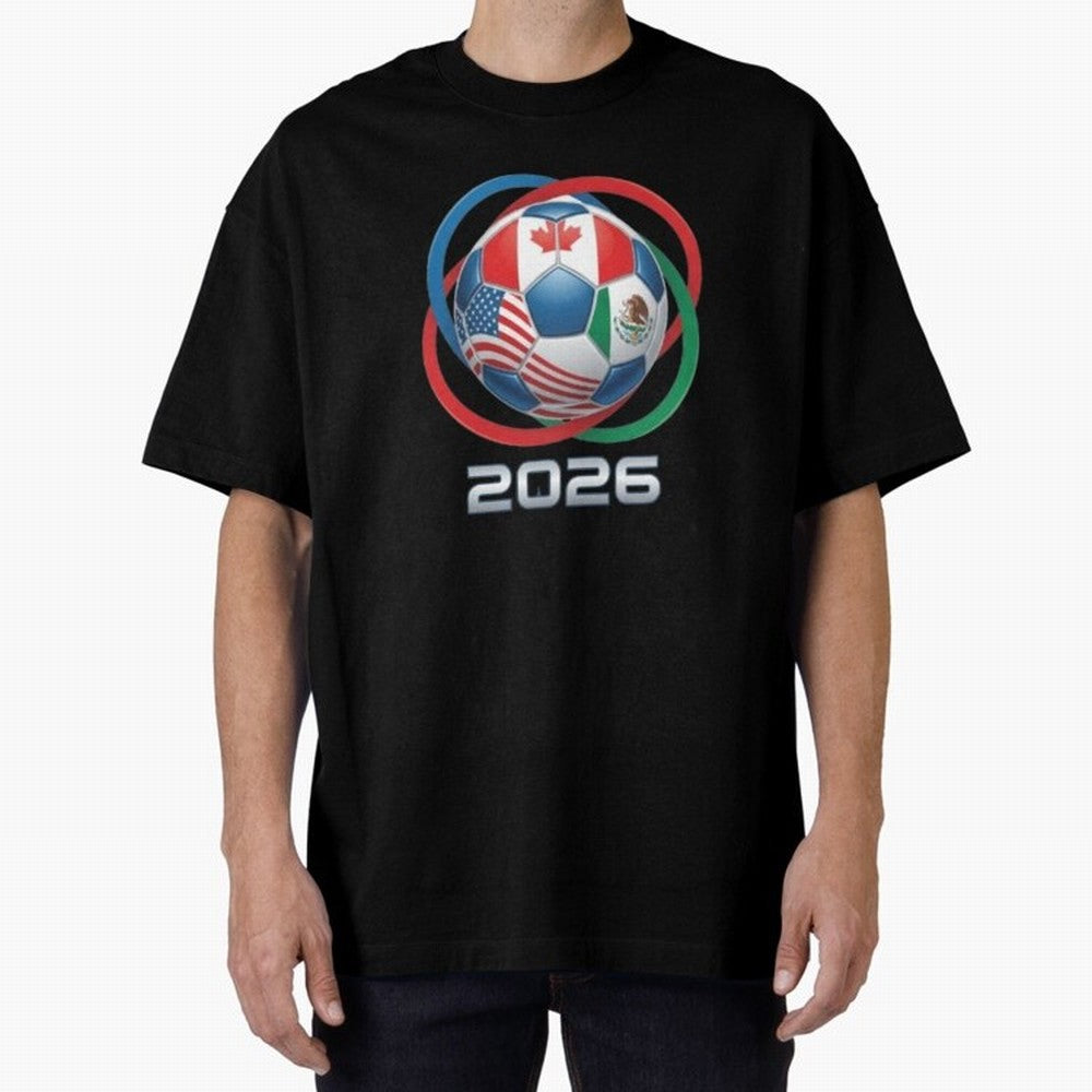 3D Realistic World Cup 2026 Soccer Ball with Rings Oversized T-Shirt Honor the Beautiful Game during FIFA World Cup 2026 Group Stage for Fans of CR7 and Messi and France and Portugal, Bringing Champion Mindset, Group Stage Buzz, Knockout Tension