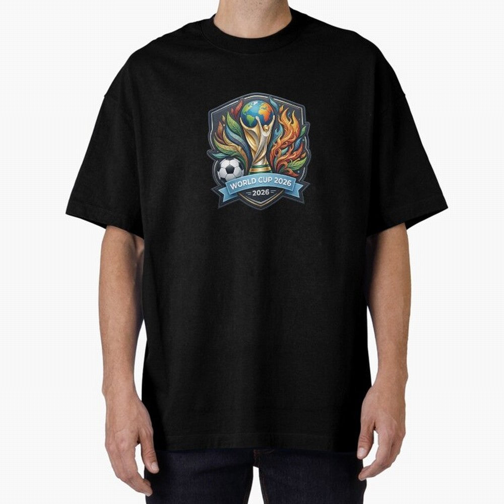 World Cup 2026 Football Crest - Retro Vintage Sticker Oversized T-Shirt Mark the FIFA World Cup 2026 Group Stage Journey through Mbappe Highlights, Brazil, Portugal and Argentina Pride, Fan Favorite Moments, National Team Passion, Big Match Drama