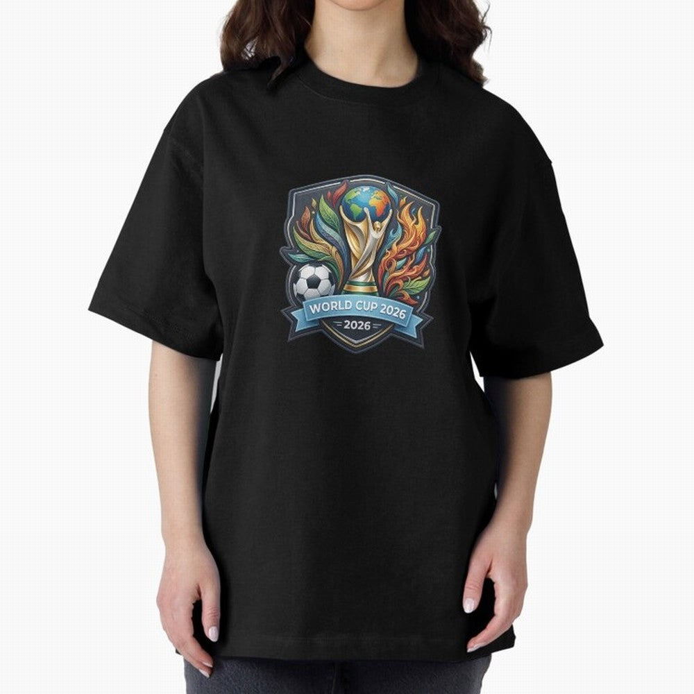 World Cup 2026 Football Crest - Retro Vintage Sticker Oversized T-Shirt Mark the FIFA World Cup 2026 Group Stage Journey through Mbappe Highlights, Brazil, Portugal and Argentina Pride, Fan Favorite Moments, National Team Passion, Big Match Drama