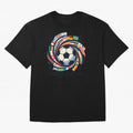 2D World Cup 2026 Football Spiral Flag Design T-Shirt Oversized T-Shirt Step into FIFA World Cup 2026 USA Canada Mexico Driven by CR7 and Messi, Argentina and Brazil Energy, Worldwide Fan Energy, Dramatic Goals, Stadium Lights and Championship