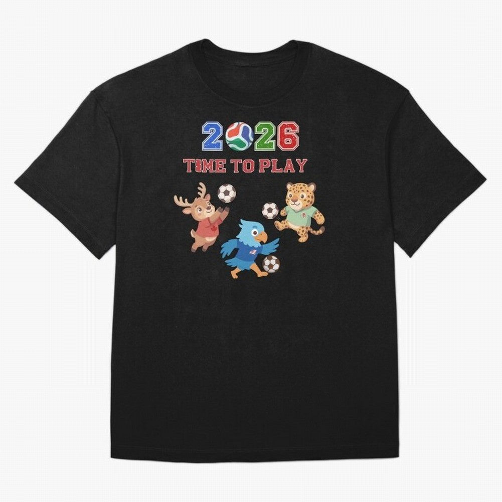 Soccer Mascots 2026 USA Mexico Canada Time To Play Oversized T-Shirt Show Your Tournament Heart for FIFA World Cup 2026 USA Canada Mexico Highlighting Neymar, Brazil, Portugal and Argentina Energy, Stadium Memories, Football Loyalty, International