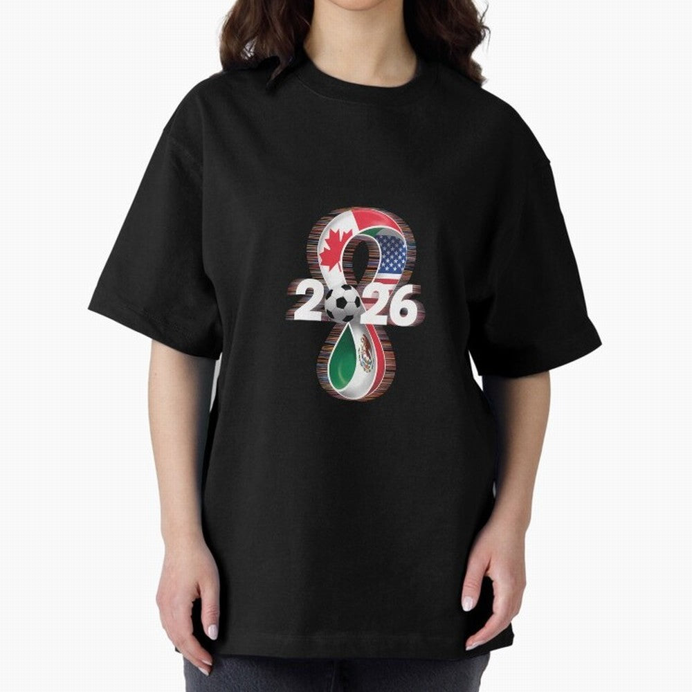 Usa Canada Mexico Soccer Football 2026 Oversized T-Shirt Celebrate Soccer Greatness during FIFA World Cup 2026 Group Stage Spirit, Built around Brazil, Portugal and Argentina, Messi, CR7 and Mbappe, Football History, Final Match Energy, Crowd Noise
