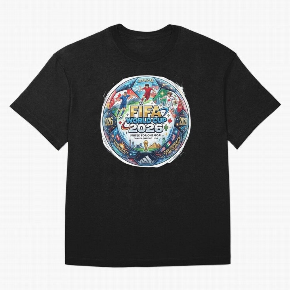 FIFA World Cup 2026 Official Match Ball Concept Art - Canada Mexico USA Oversized T-Shirt Relive FIFA World Cup 2026 Group Stage Spirit, Featuring Portugal, Spain and Germany, Neymar, Haaland and Cristiano Ronaldo, Football Festival Excitement,
