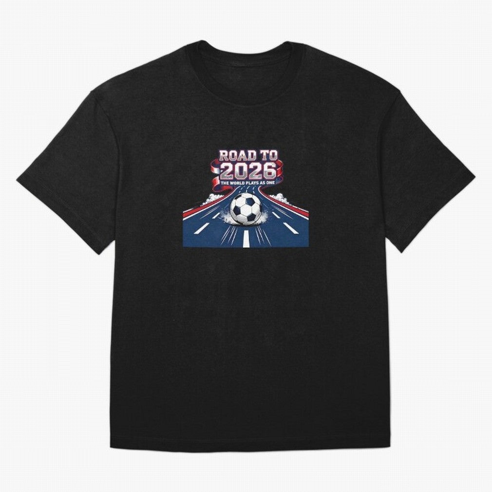 Road To 2026 The World Plays As One Oversized T-Shirt Experience the Global Stage of FIFA World Cup 2026 USA Canada Mexico for Fans of CR7 and Spain and Netherlands, Bringing Football Festival Excitement, Trophy Ambitions, Country Rivalries and