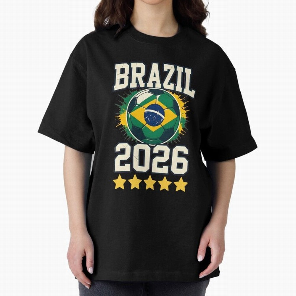 Brazil Soccer Football 2026 Oversized T-Shirt Join the Countdown to the FIFA World Cup 2026 Journey through CR7 Highlights, Argentina and Brazil Pride, Vintage Soccer Flavor, Modern Football Stars, National Flags and Final Night Emotion; Perfect