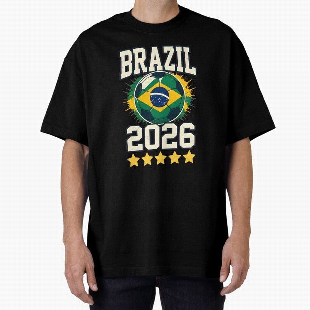 Brazil Soccer Football 2026 Oversized T-Shirt Join the Countdown to the FIFA World Cup 2026 Journey through CR7 Highlights, Argentina and Brazil Pride, Vintage Soccer Flavor, Modern Football Stars, National Flags and Final Night Emotion; Perfect