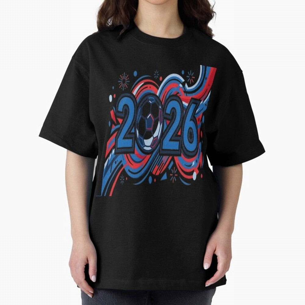 Football 2026 Oversized T-Shirt Enjoy Global Football Passion for FIFA World Cup 2026, Highlighting Neymar, Haaland and Cristiano Ronaldo, Brazil, Portugal and Argentina, Vintage Soccer Flavor, Modern Football Stars, National Flags and Final Night