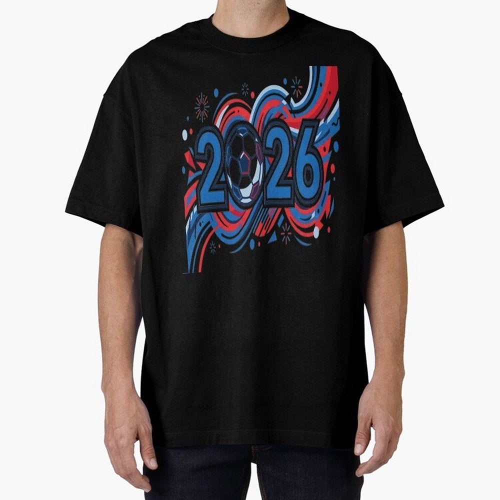 Football 2026 Oversized T-Shirt Enjoy Global Football Passion for FIFA World Cup 2026, Highlighting Neymar, Haaland and Cristiano Ronaldo, Brazil, Portugal and Argentina, Vintage Soccer Flavor, Modern Football Stars, National Flags and Final Night