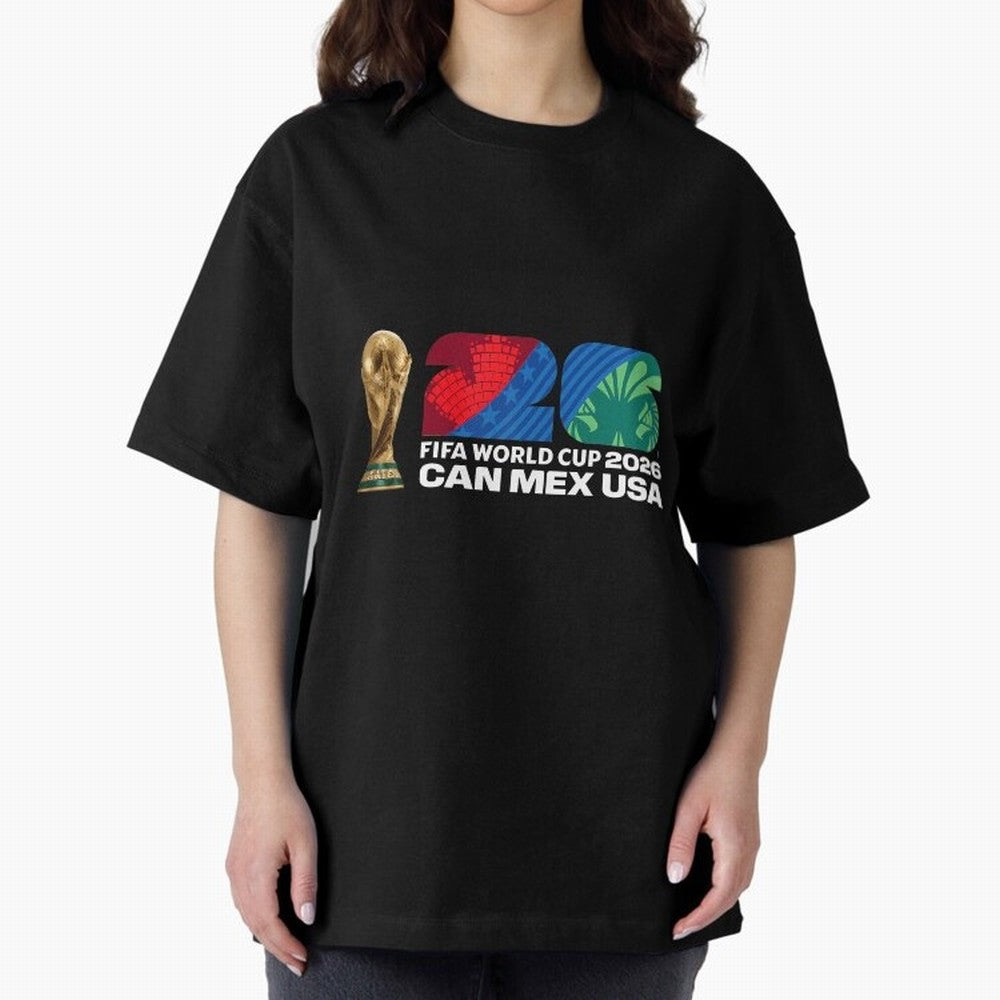 World Cup26 Host Country Trophy Oversized T-Shirt Create FIFA World Cup 2026 Centered on Messi, CR7 and Mbappe, Portugal Energy, Football Festival Excitement, Trophy Ambitions, Country Rivalries and Star Player Buzz; Created for Match Day Parties,