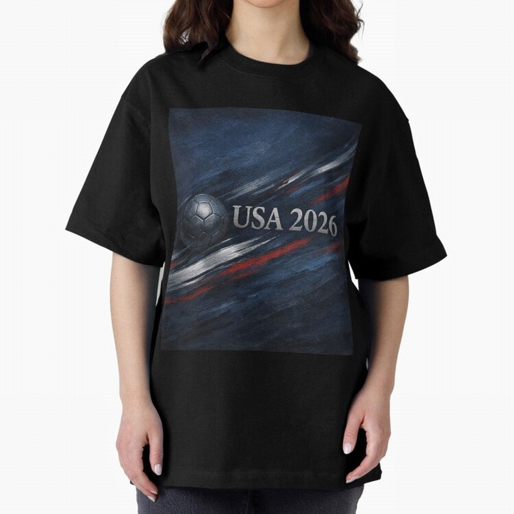 USA 2026 Soccer Design Inspired Oversized T-Shirt Show Your Tournament Heart for FIFA World Cup 2026 USA Canada Mexico Celebrating Haaland and Mbappe, Germany Energy, Championship Spirit, Famous Goals, Roaring Crowds and International Football