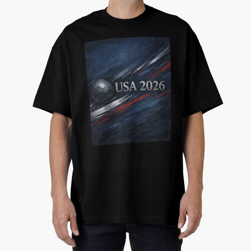 USA 2026 Soccer Design Inspired Oversized T-Shirt Show Your Tournament Heart for FIFA World Cup 2026 USA Canada Mexico Celebrating Haaland and Mbappe, Germany Energy, Championship Spirit, Famous Goals, Roaring Crowds and International Football